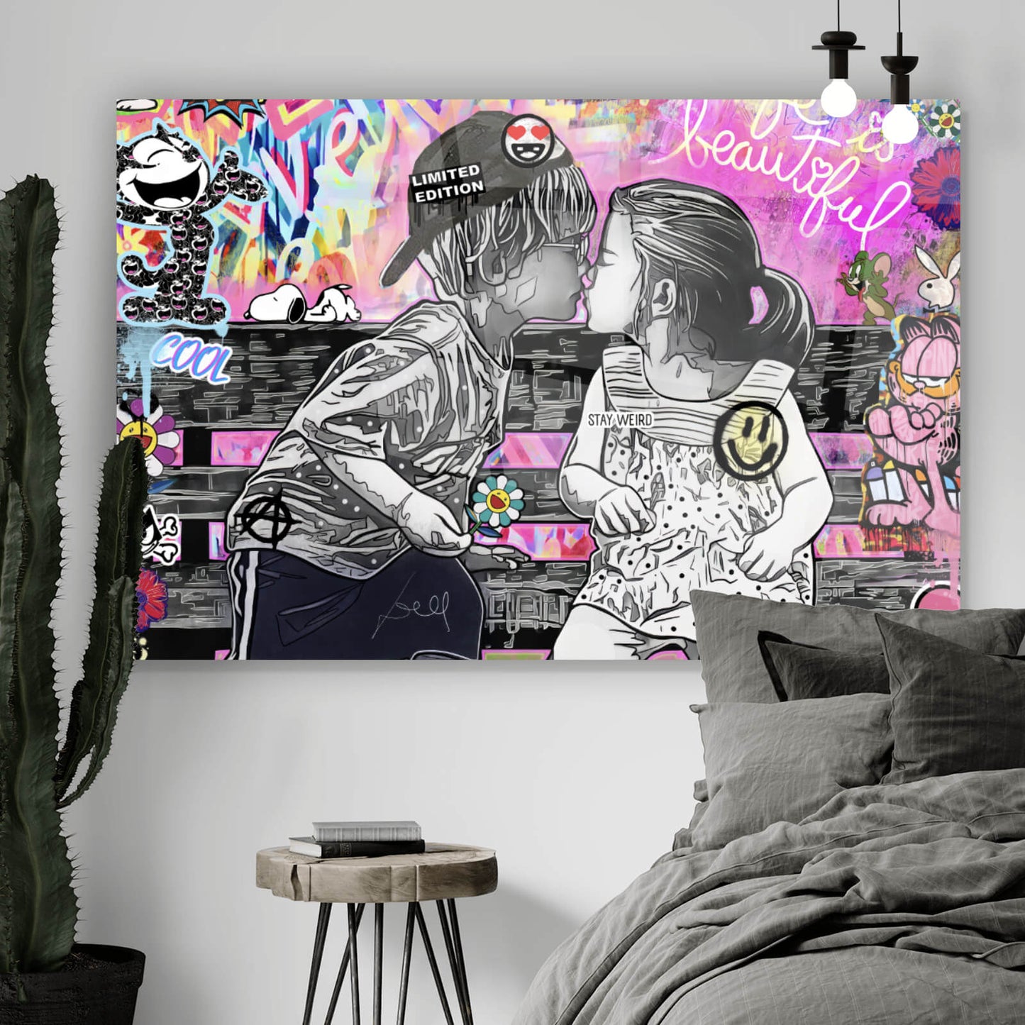 Acrylglasbild Küssende Kinder Pop Art Querformat