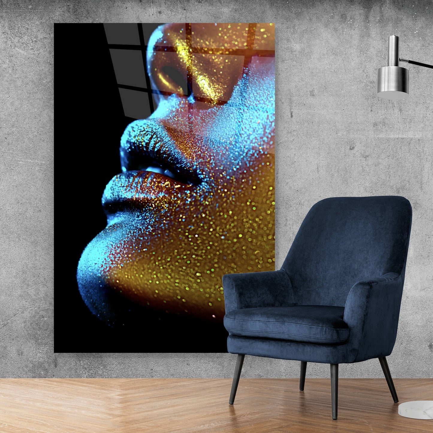 Acrylglasbild Lippen Gold Schimmer Hochformat