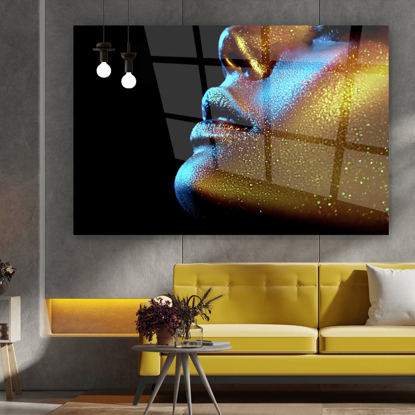 Acrylglasbild Lippen Gold Schimmer Querformat
