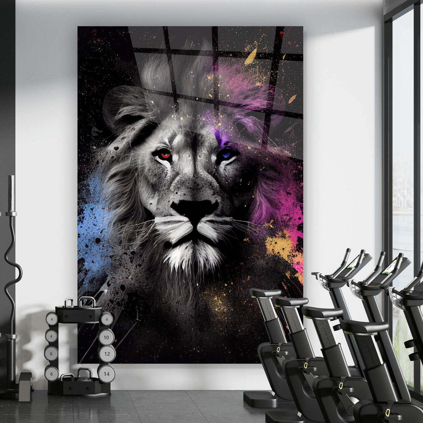 Acrylglasbild Löwenportrait Digital Art Hochformat