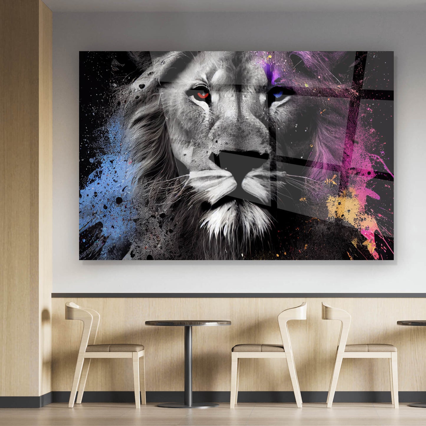 Acrylglasbild Löwenportrait Digital Art Querformat