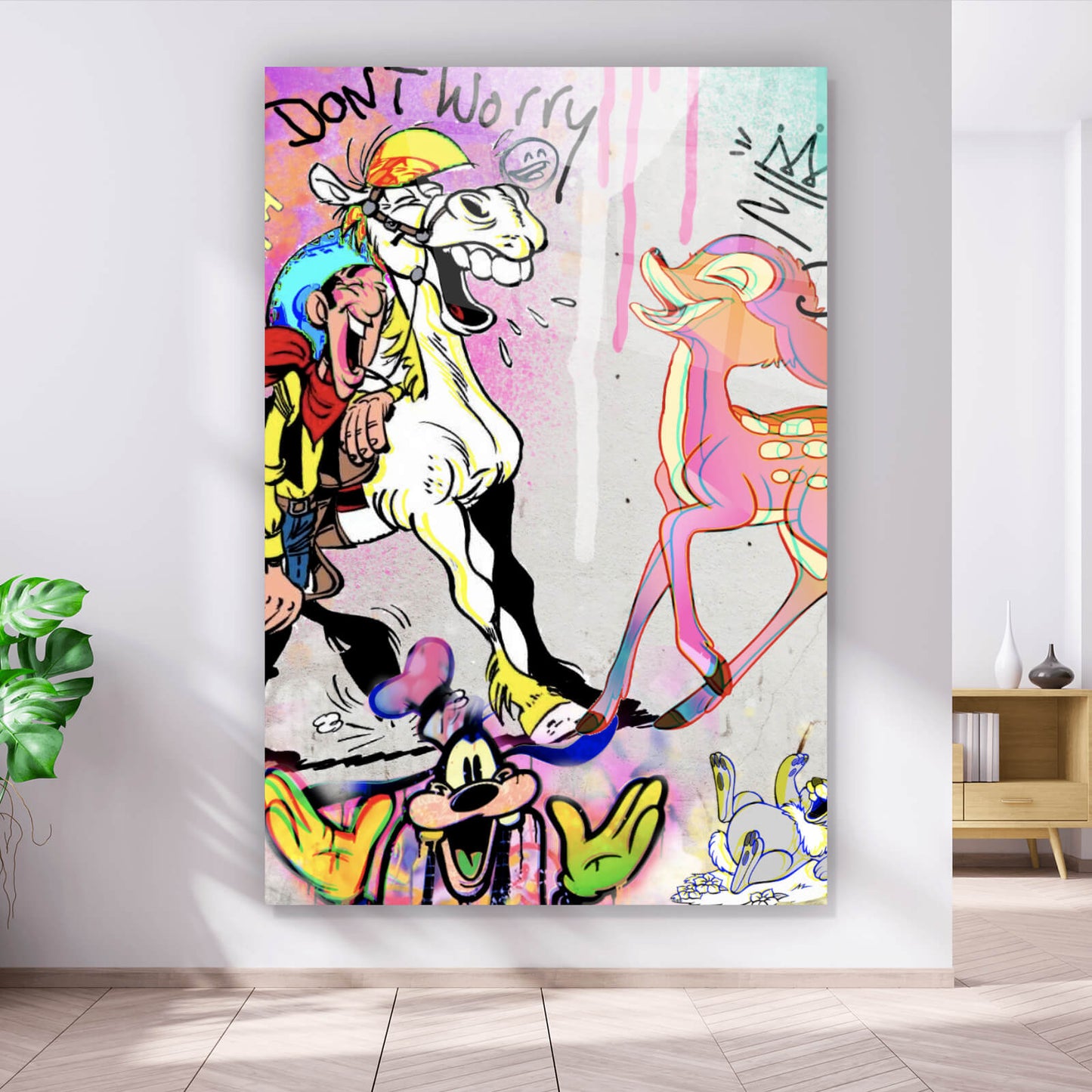 Acrylglasbild Lucky und Bamby Pop Art Hochformat