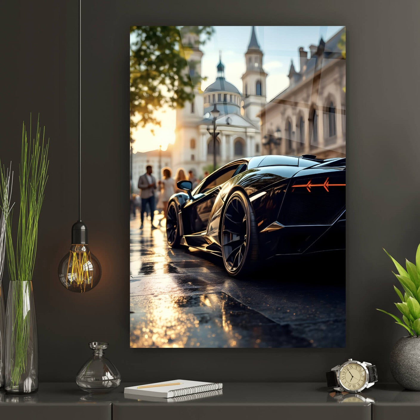 Acrylglasbild Luxuswagen in der Stadt Hochformat