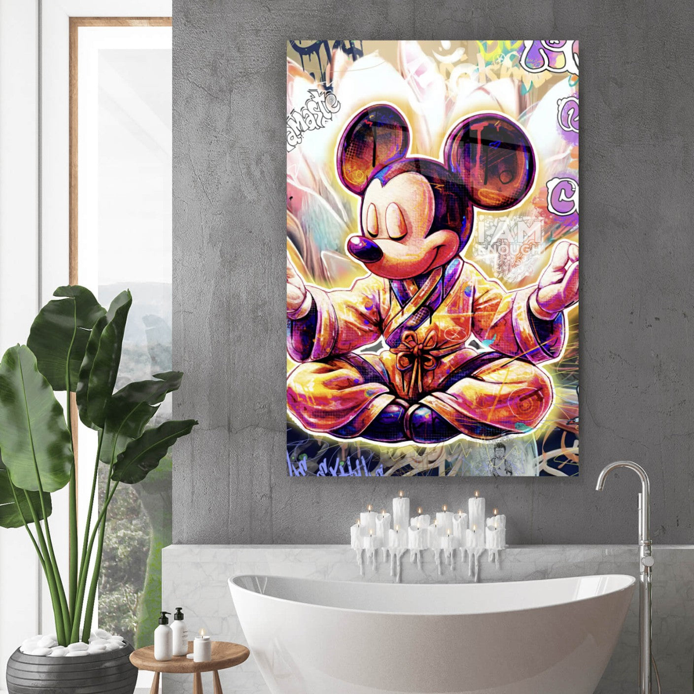 Acrylglasbild Micki in esoterischer Pose abstrakt Hochformat