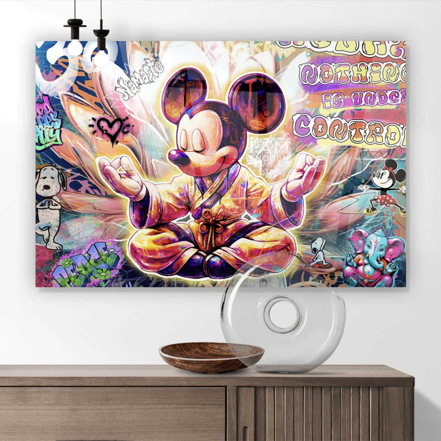 Acrylglasbild Micki in esoterischer Pose abstrakt Querformat