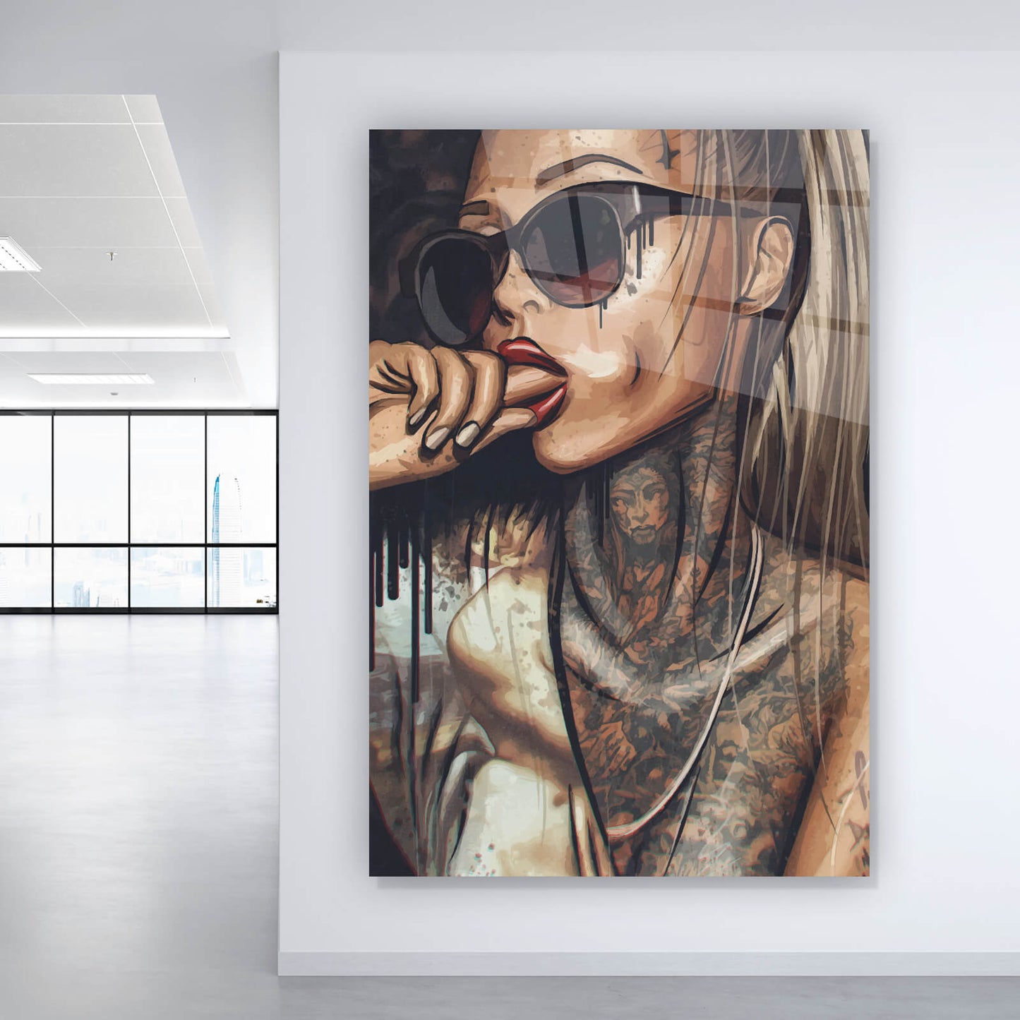 Acrylglasbild Modern Art Tattoo Girl Hochformat
