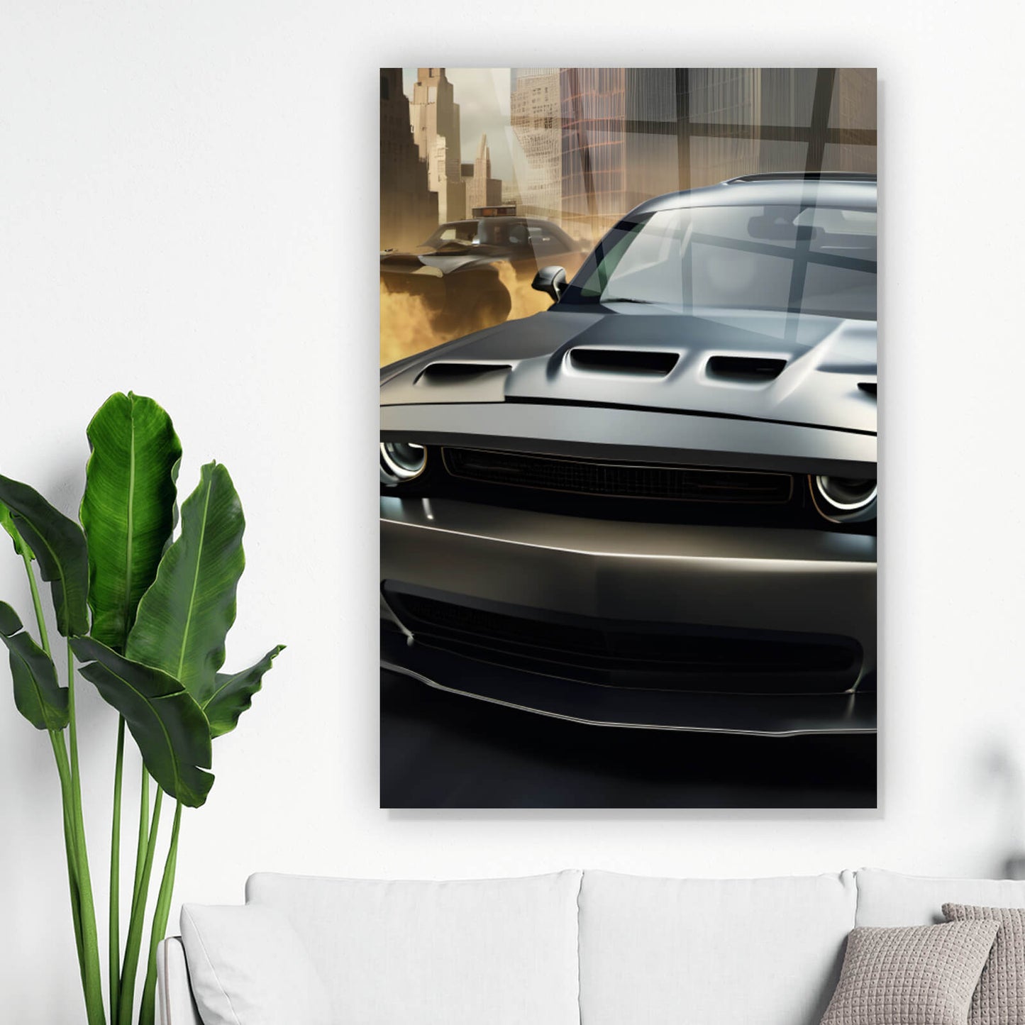 Acrylglasbild Muscle Car in New York Hochformat