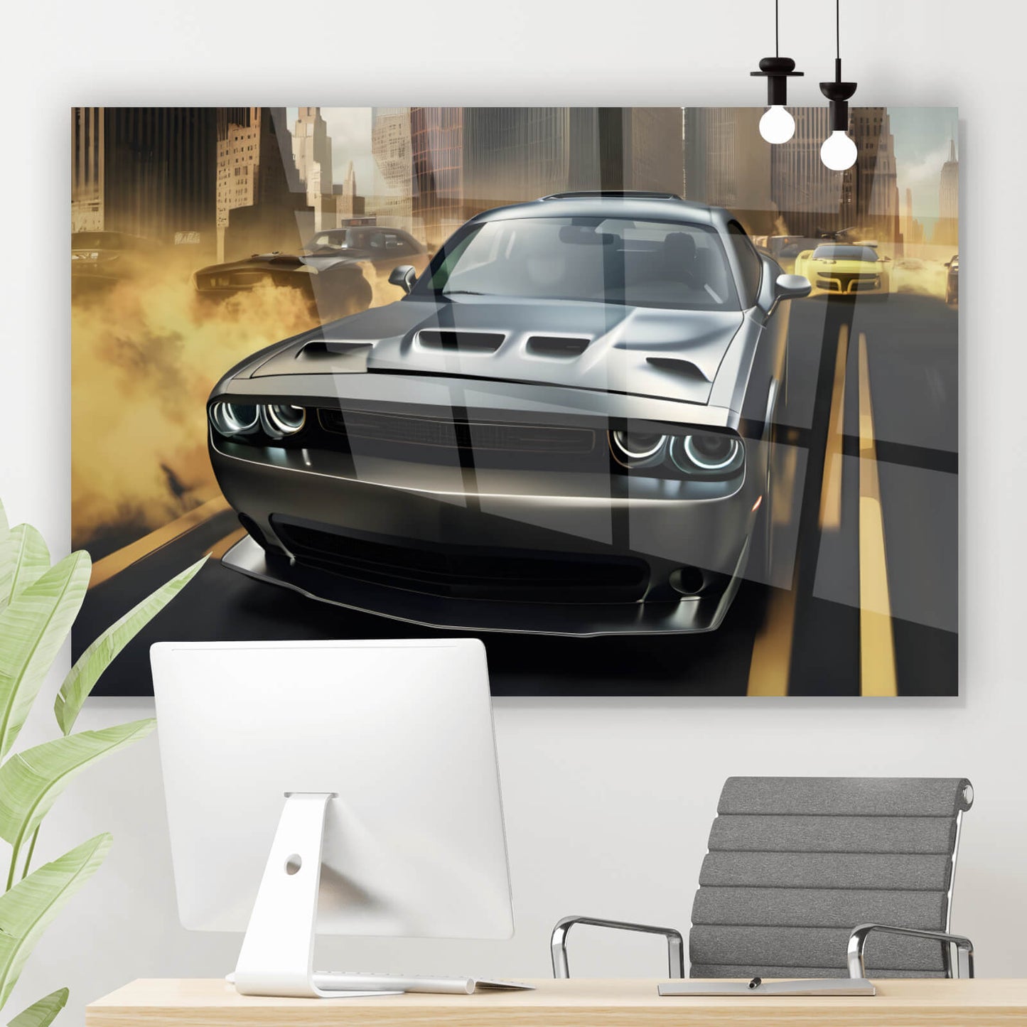 Acrylglasbild Muscle Car in New York Querformat