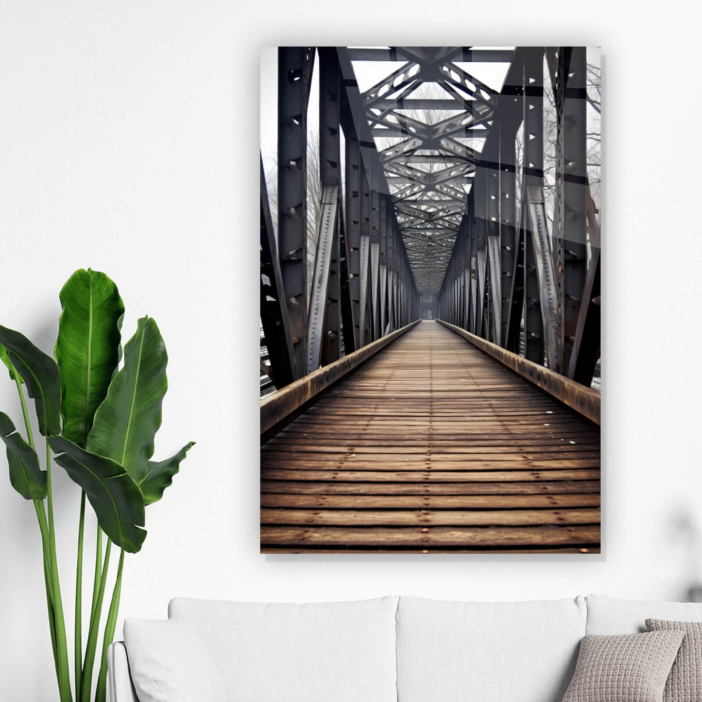 Acrylglasbild Mystische Stahlbrücke Hochformat