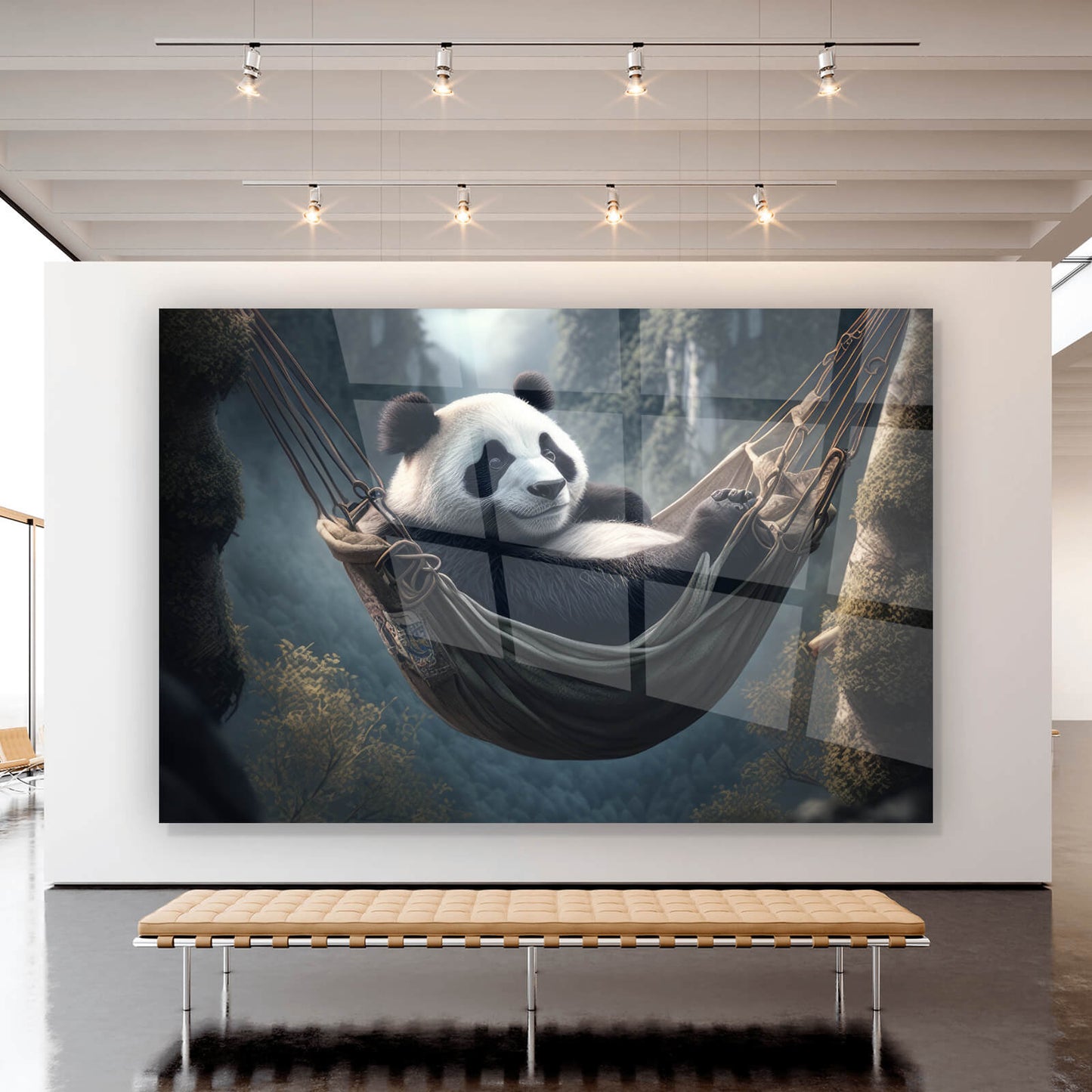 Acrylglasbild Pandabär in einer Hängematte Querformat