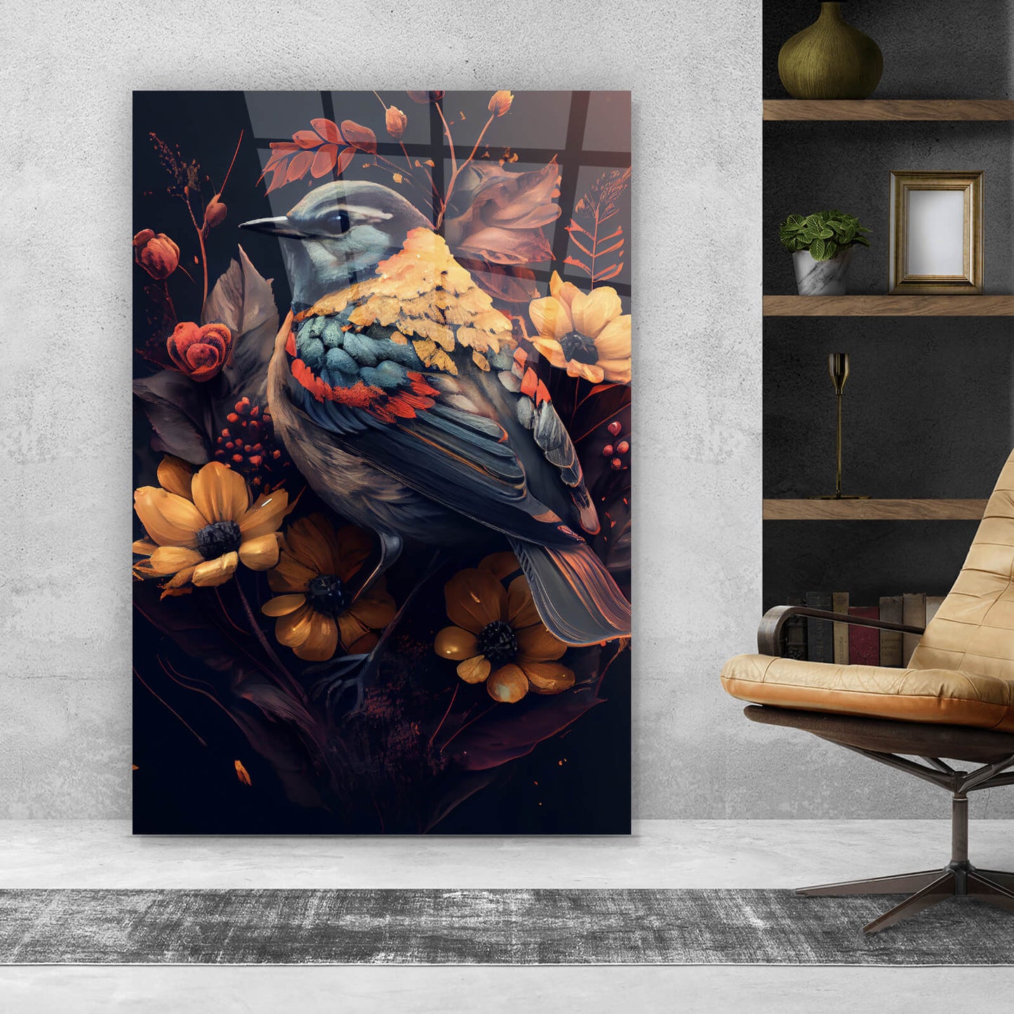 Acrylglasbild Paradiesvogel Rot Hochformat