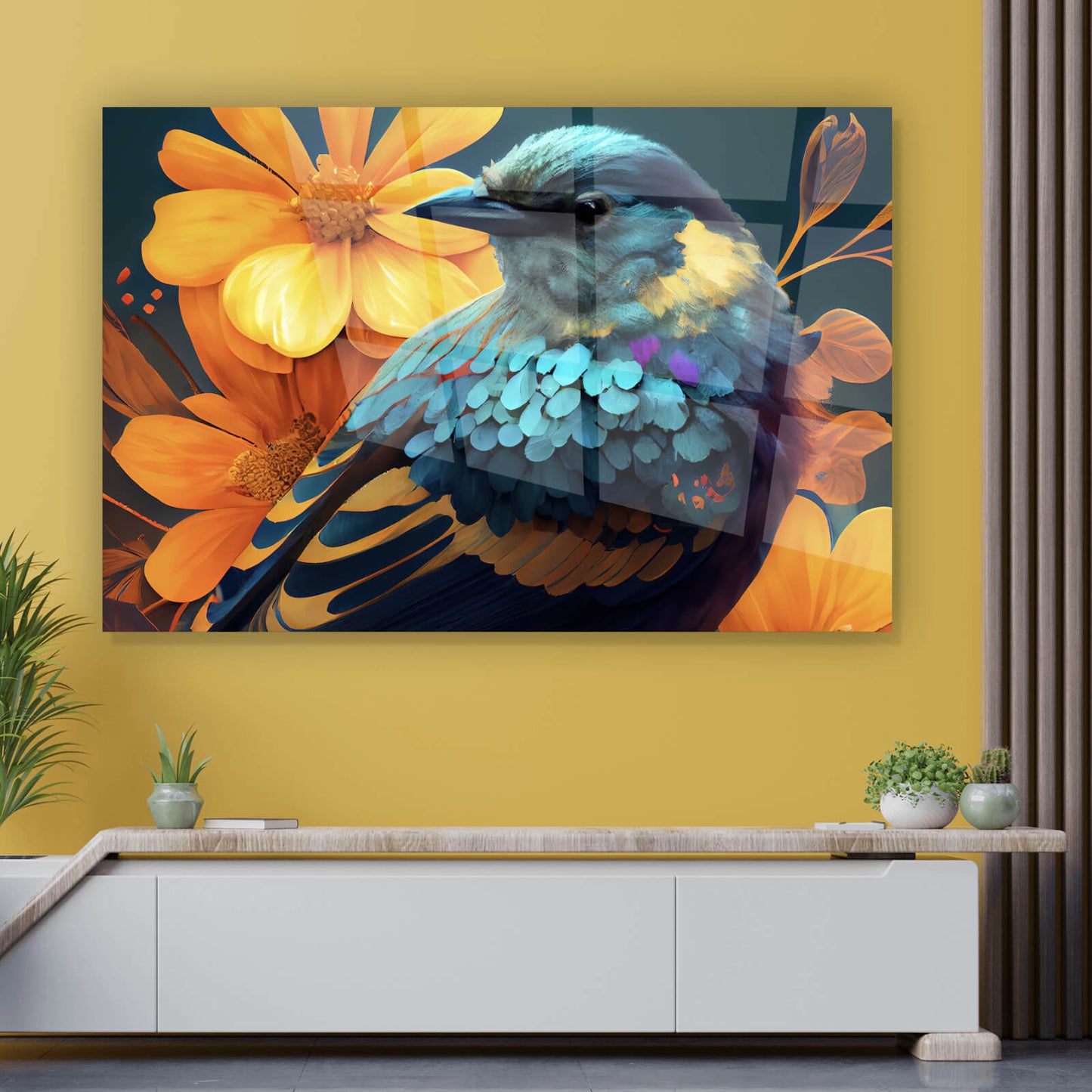 Acrylglasbild Paradiesvogel Türkis Querformat
