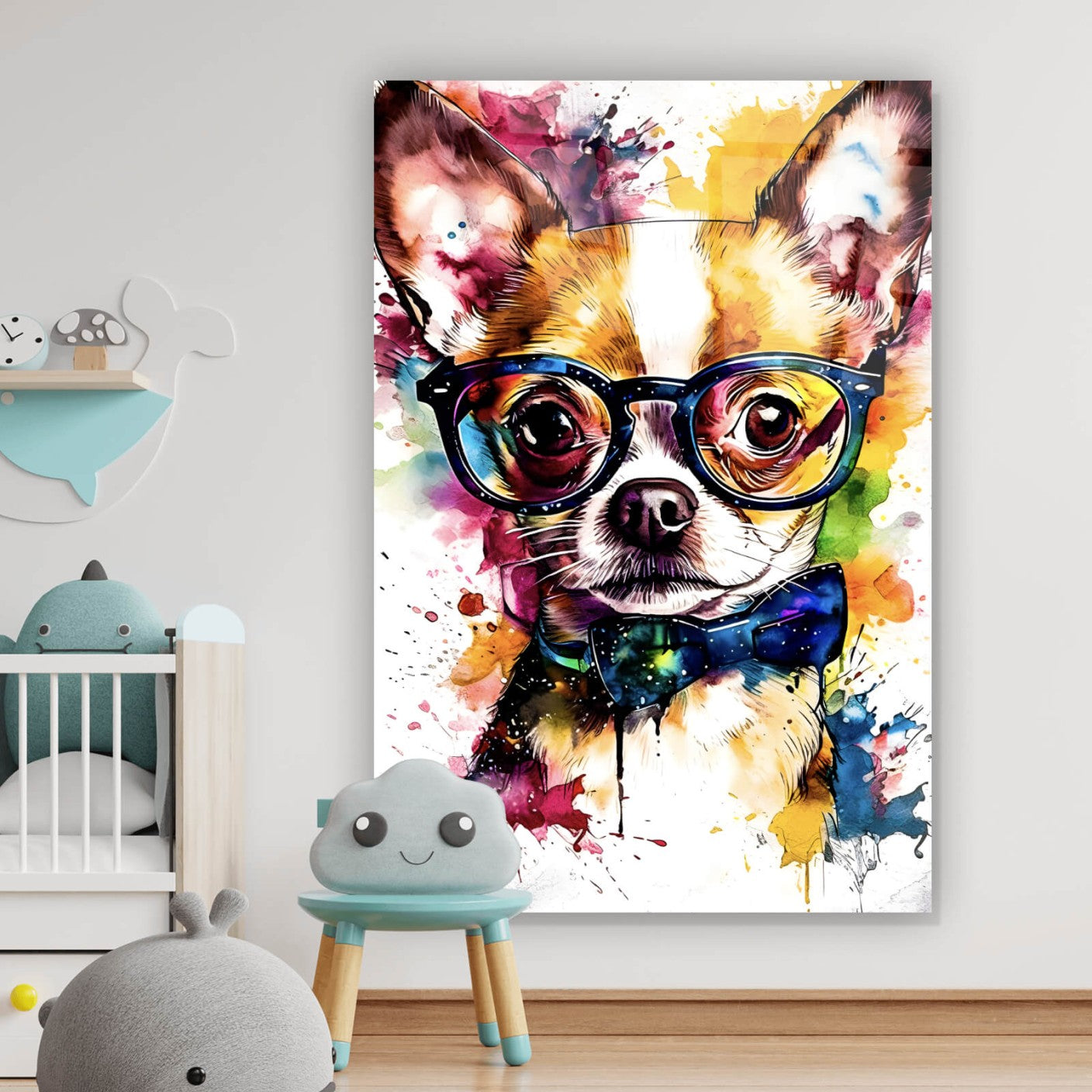 Acrylglasbild Peppiges Chihuahua Portrait Pop Art Hochformat
