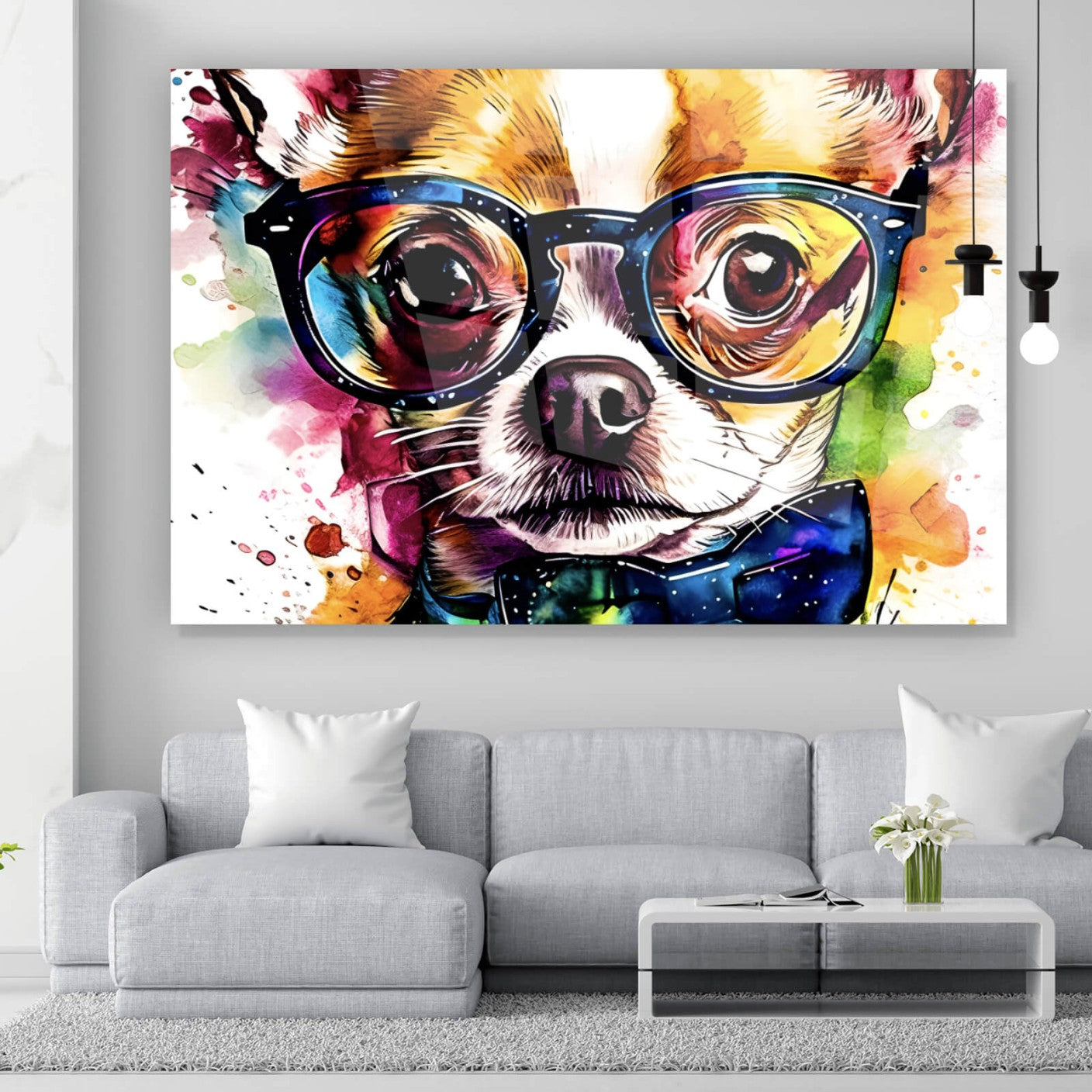 Acrylglasbild Peppiges Chihuahua Portrait Pop Art Querformat
