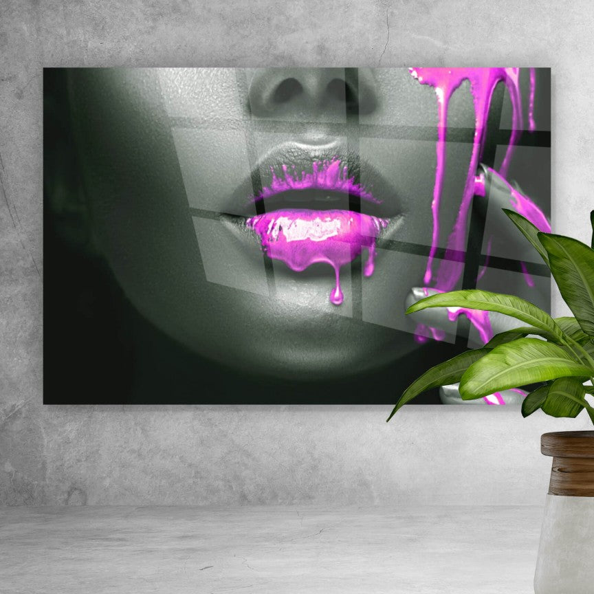 Acrylglasbild Pinke sinnliche Lippen Querformat