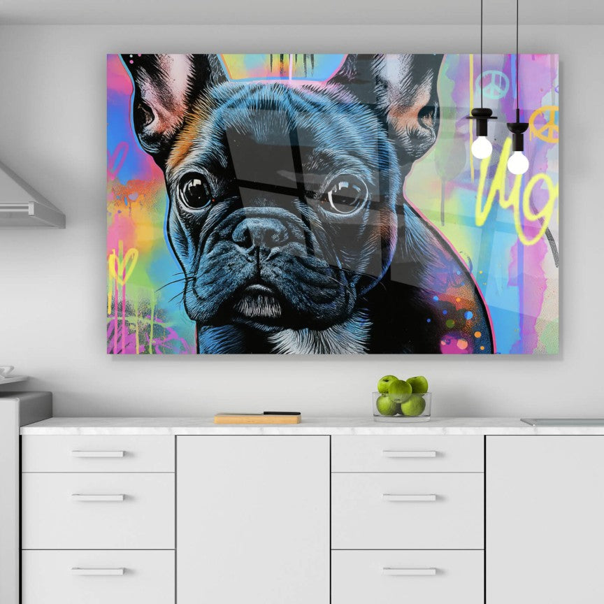 Acrylglasbild Poppiges Portrait einer Bulldogge Querformat