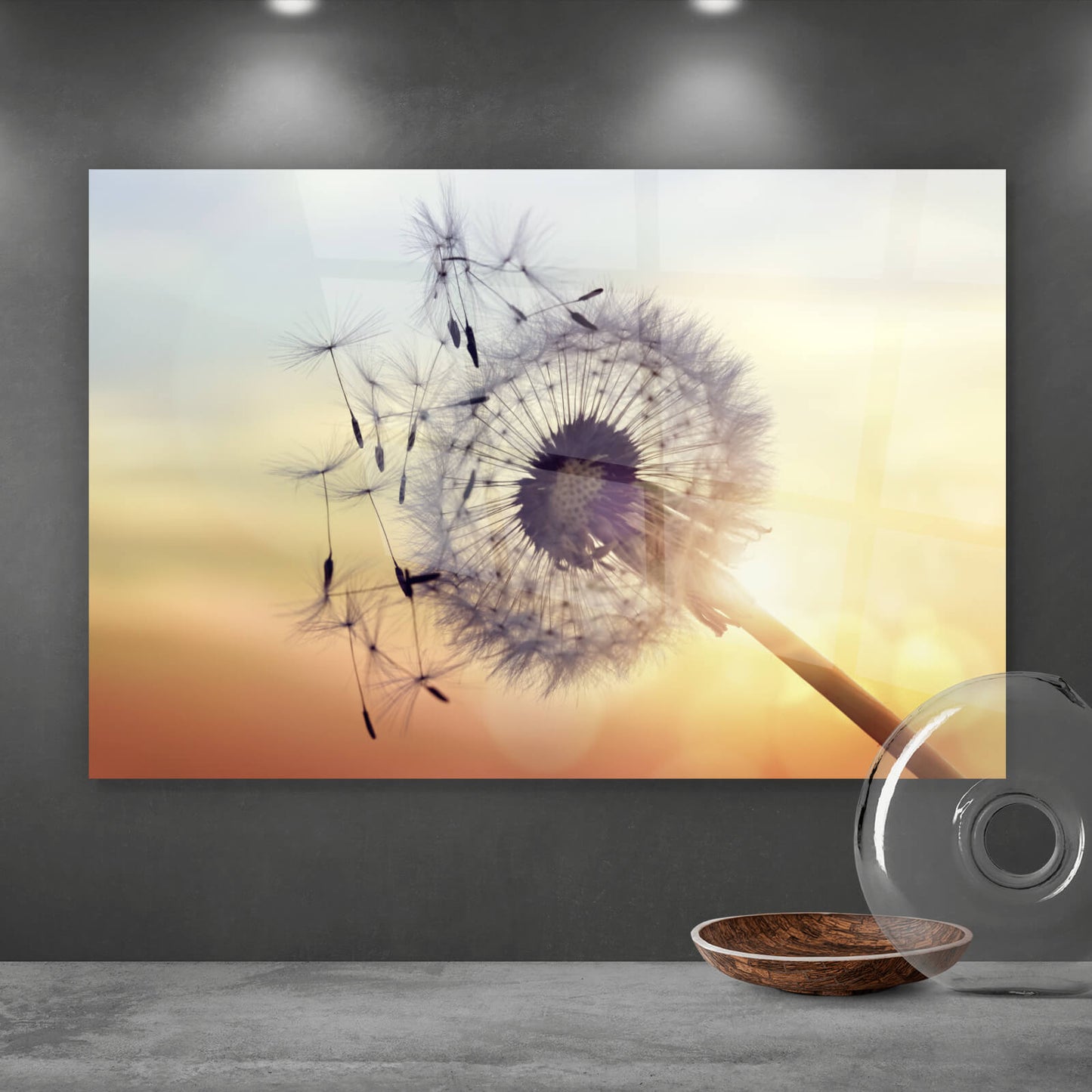 Acrylglasbild Pusteblume im Sommer Querformat