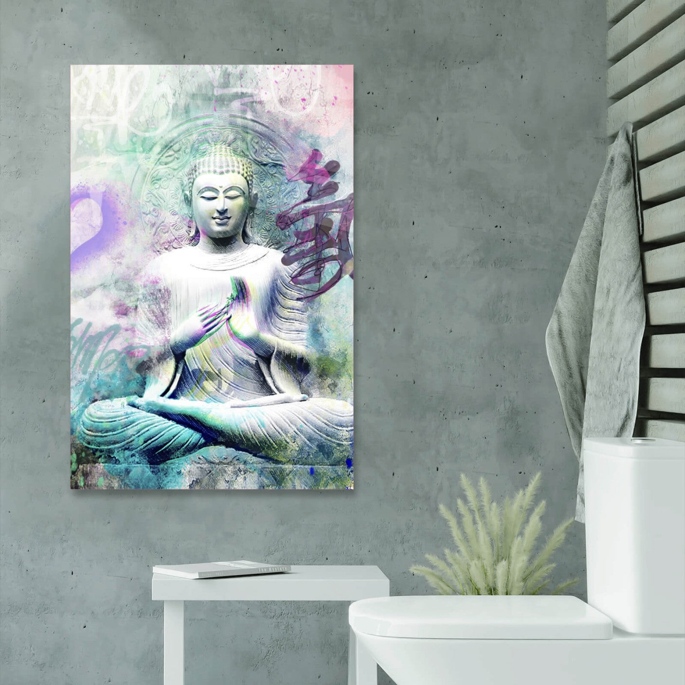 Acrylglasbild sitzender Buddha Pop Art Hochformat