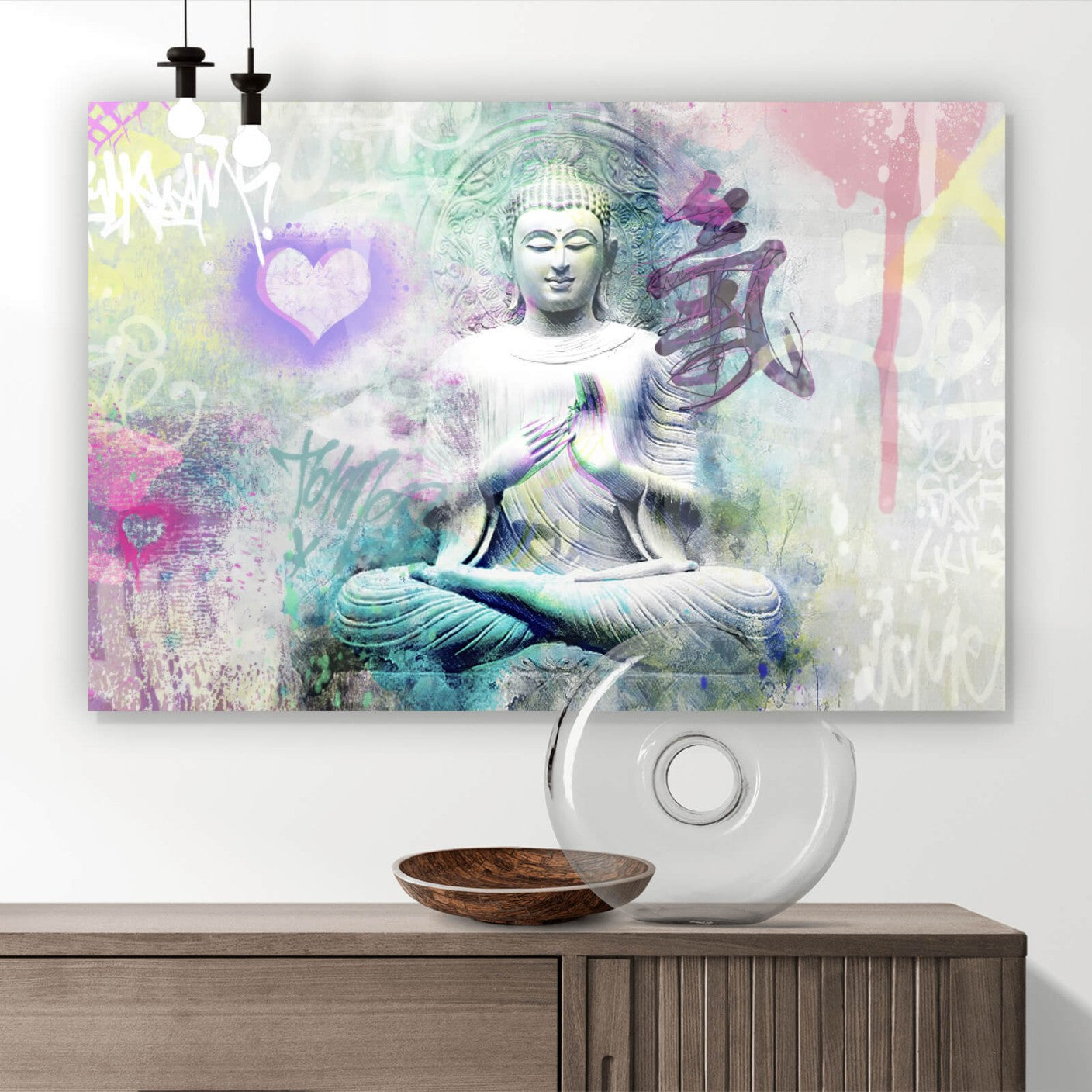Acrylglasbild sitzender Buddha Pop Art Querformat