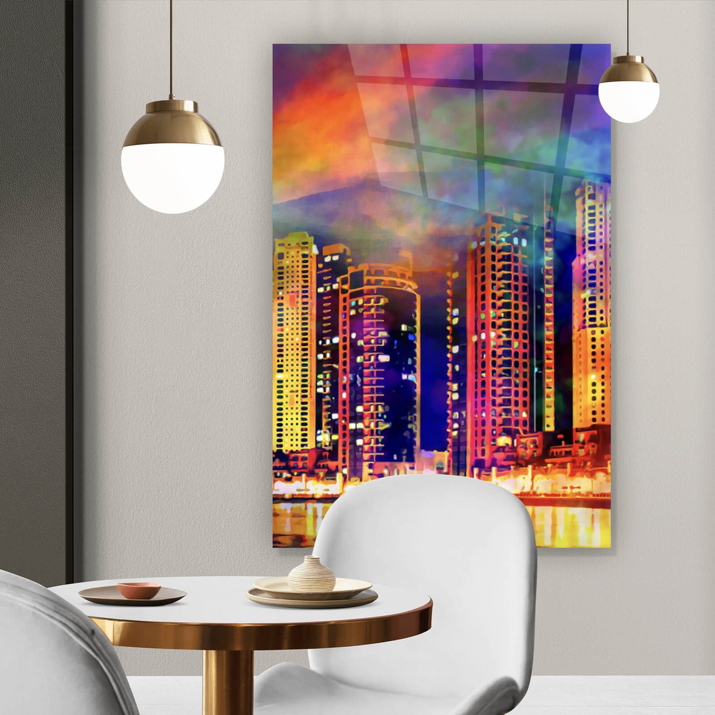 Acrylglasbild Skyline Stadt PopArt Hochformat