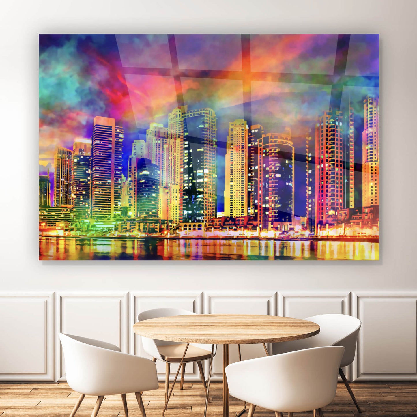 Acrylglasbild Skyline Stadt PopArt Querformat