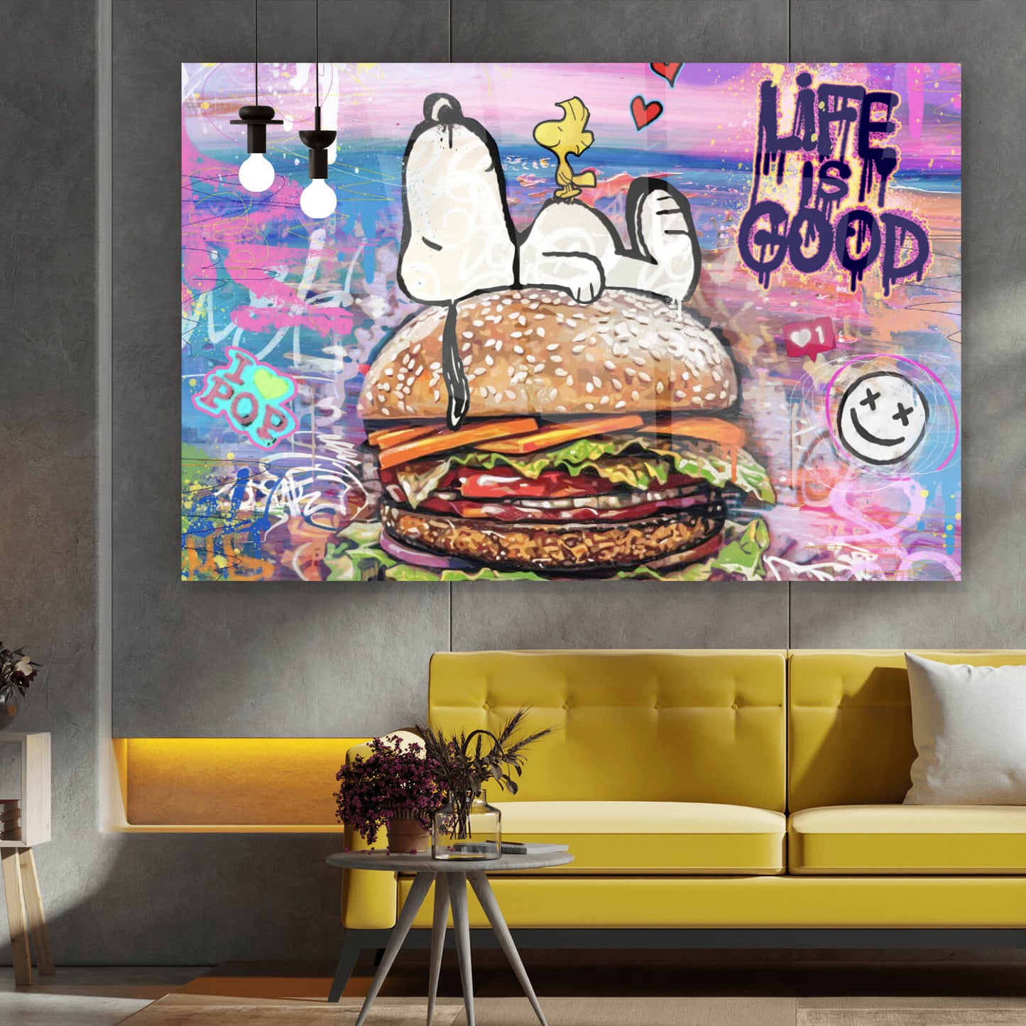 Acrylglasbild Snoopi Life is Good Pop Art Querformat