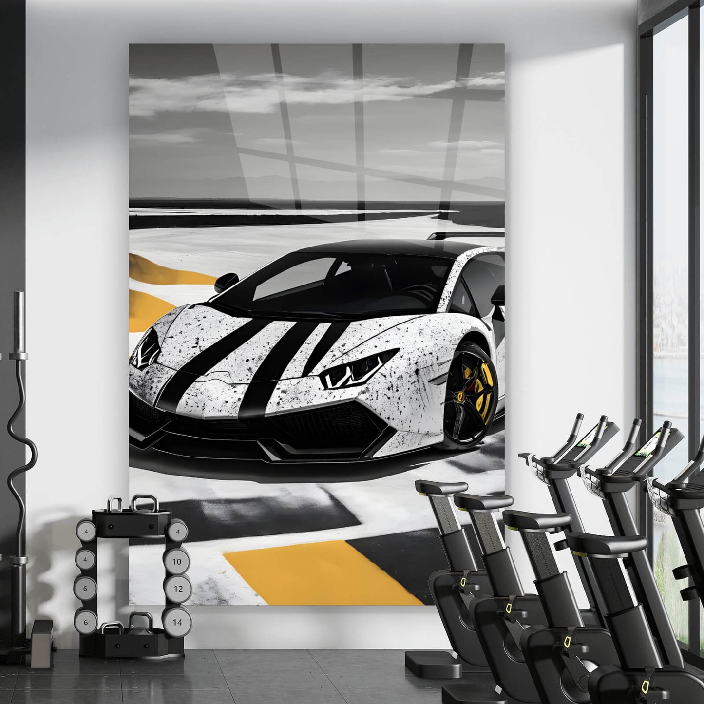 Acrylglasbild Sportwagen auf der Rennbahn Hochformat