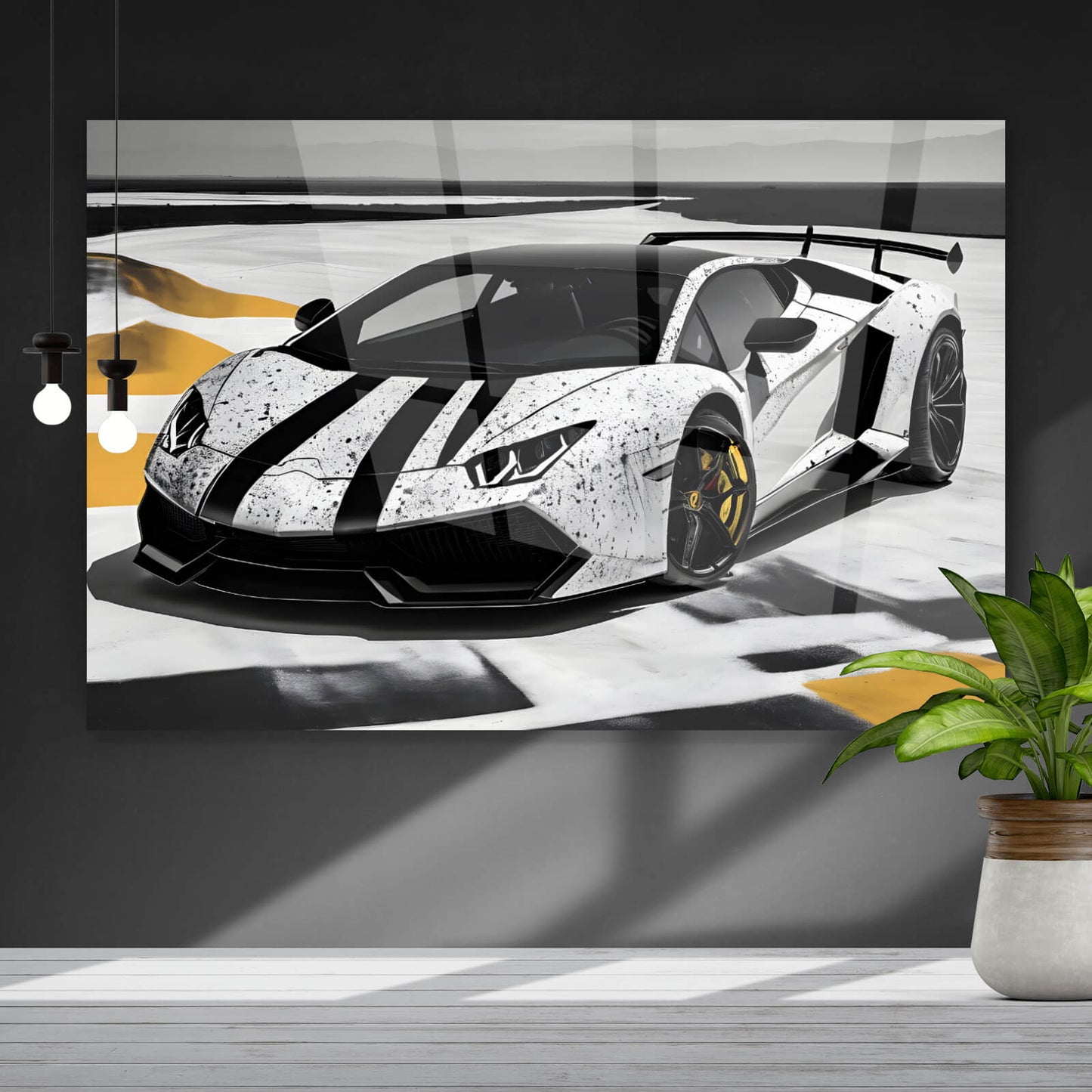 Acrylglasbild Sportwagen auf der Rennbahn Querformat