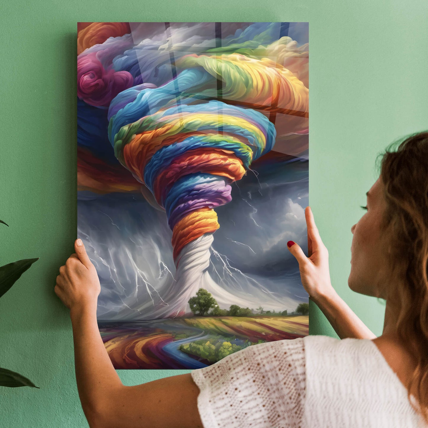 Acrylglasbild Tornado in Regenbogenfarben Hochformat