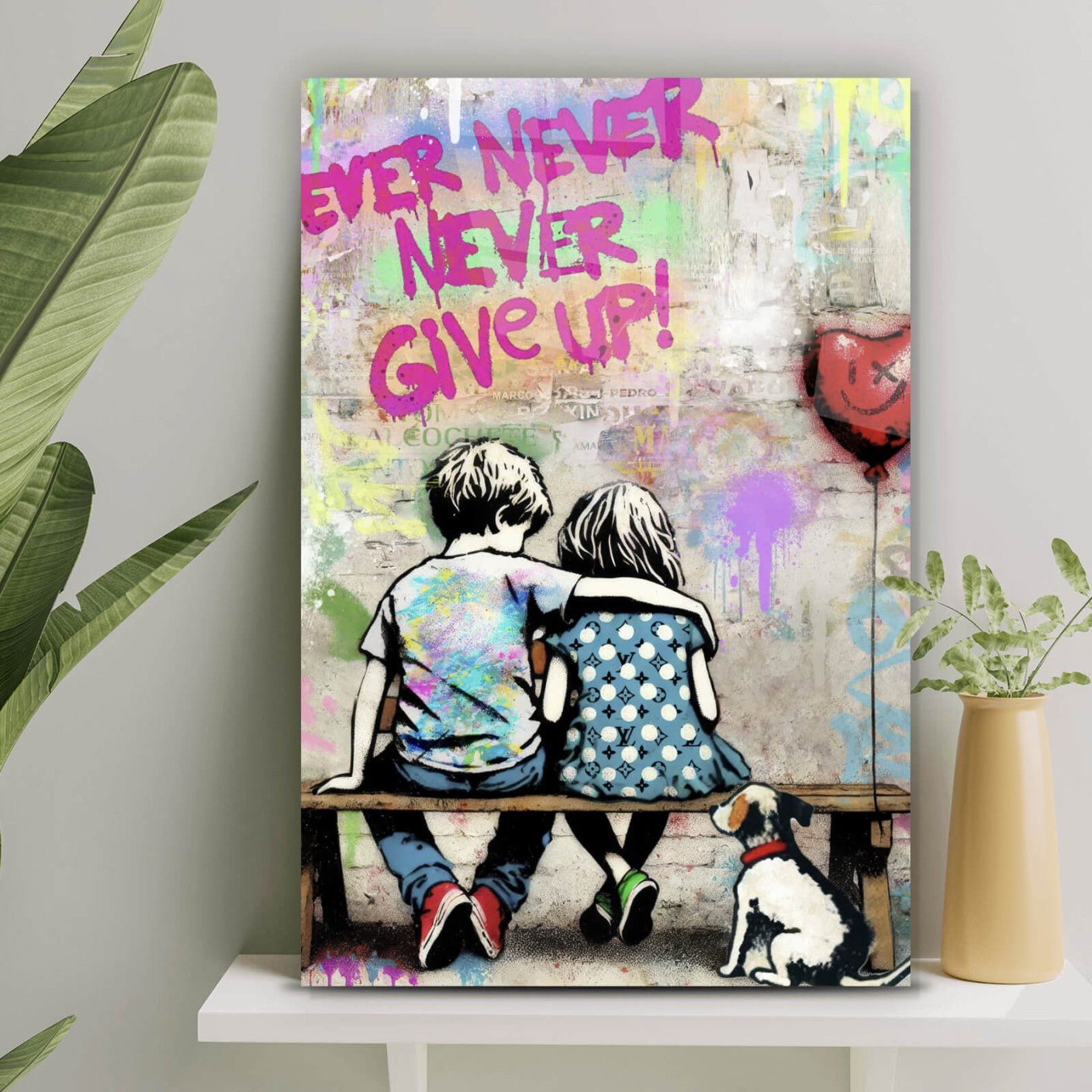 Acrylglasbild Verliebte Kinder Street Art Hochformat