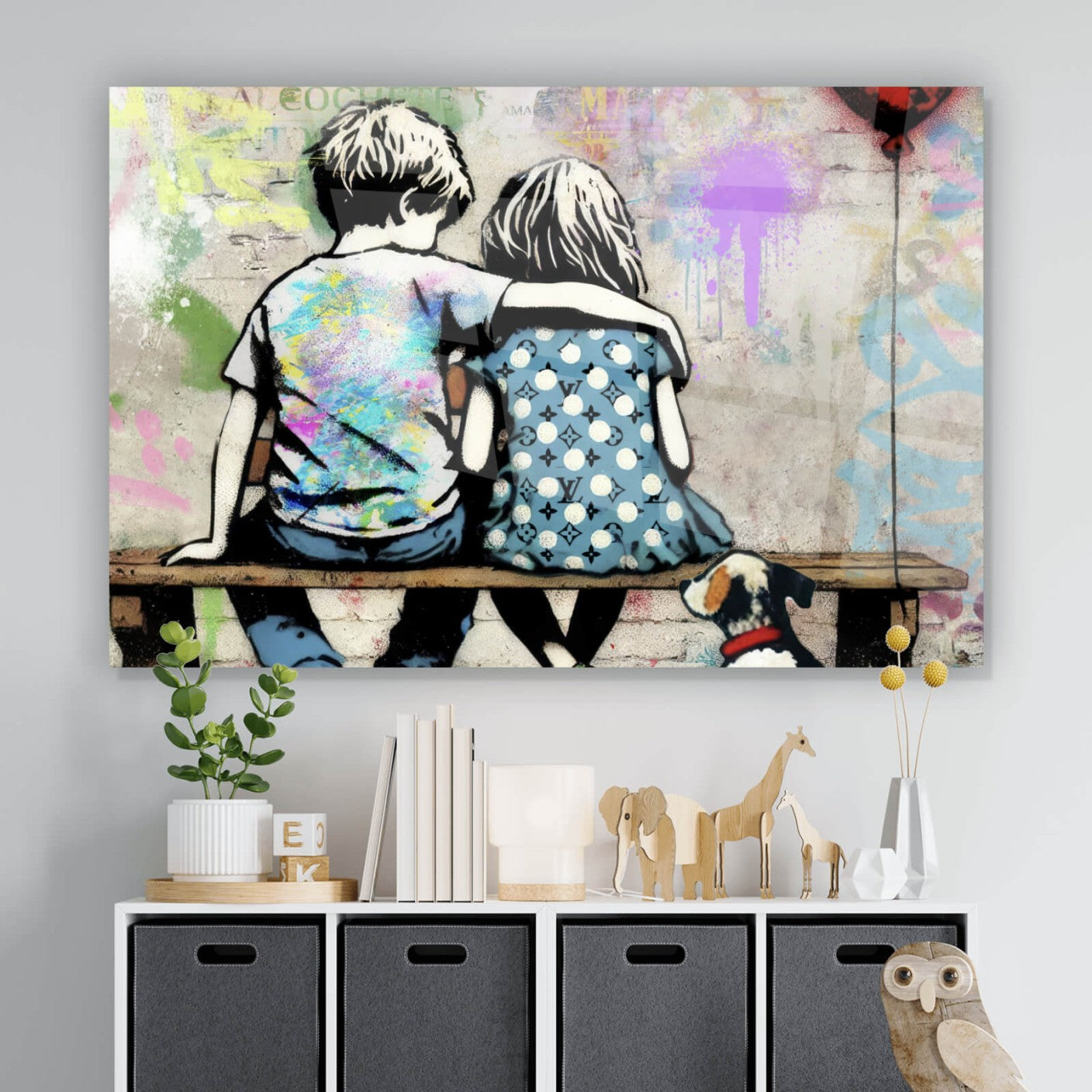 Acrylglasbild Verliebte Kinder Street Art Querformat