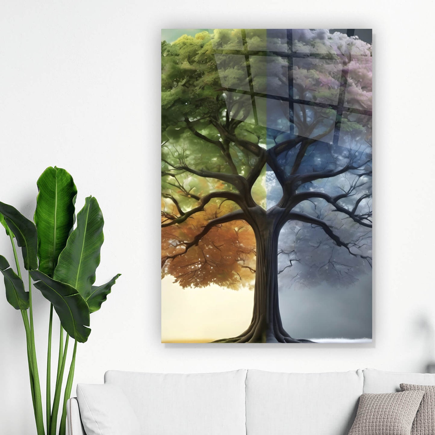 Acrylglasbild vier Jahreszeiten Baum Hochformat