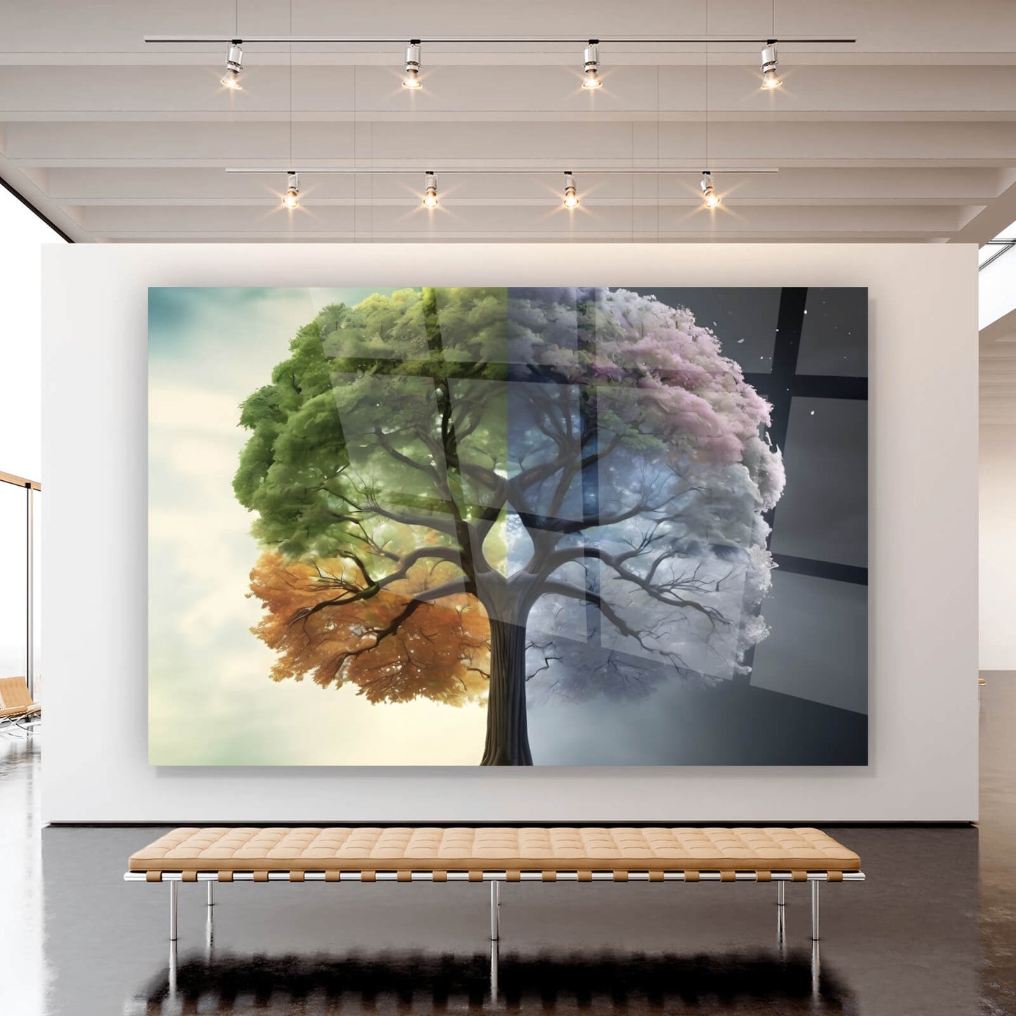 Acryglasbild vier Jahreszeiten Baum Querformat