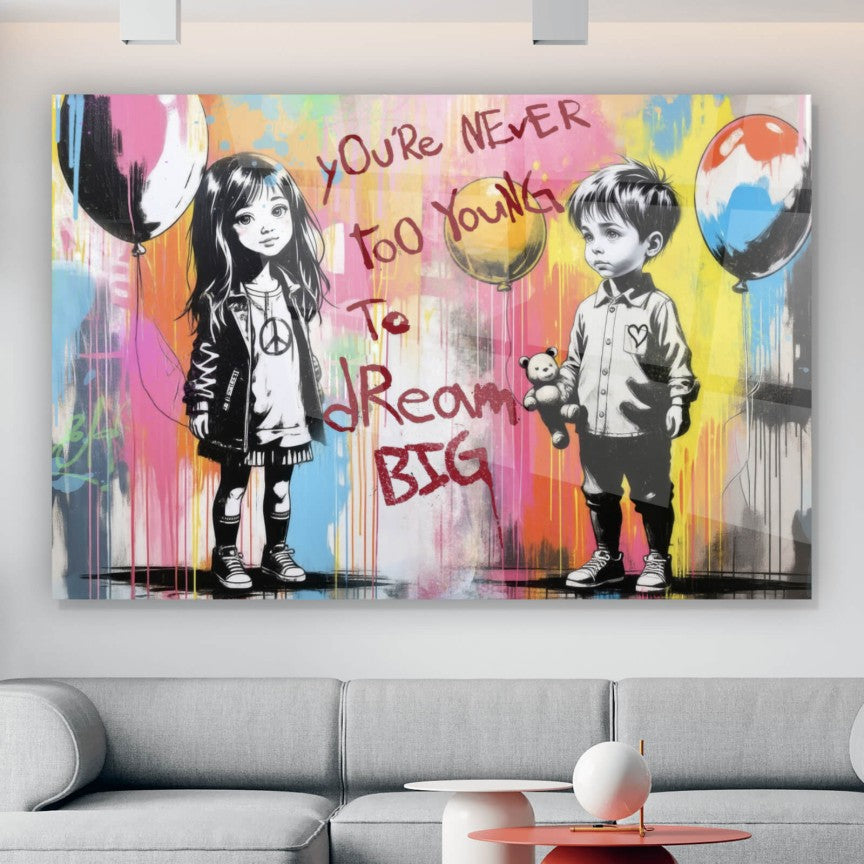 Acrylglasbild You never to young Street Art Querformat