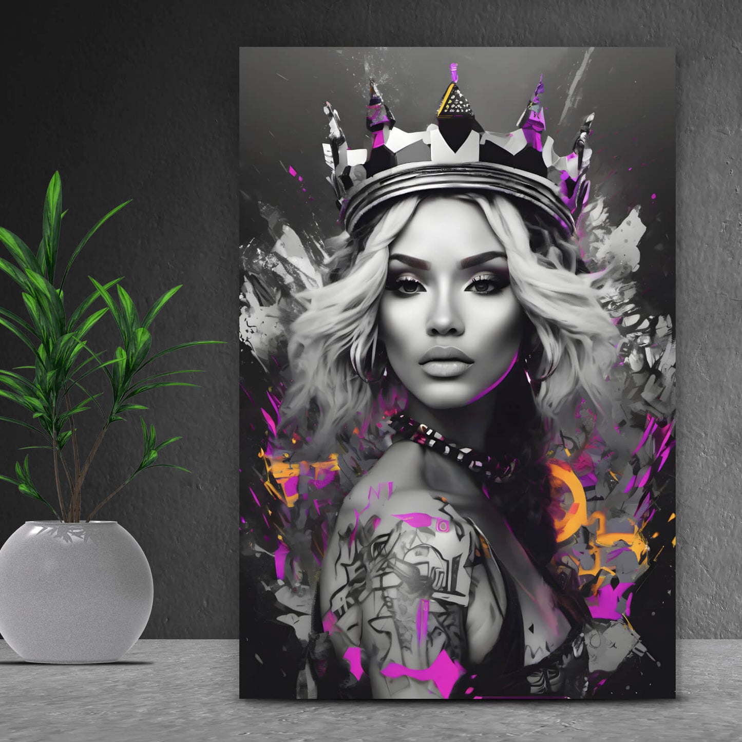 Leinwandbild abstrakte Schönheitskönigin mit Krone Hochformat
