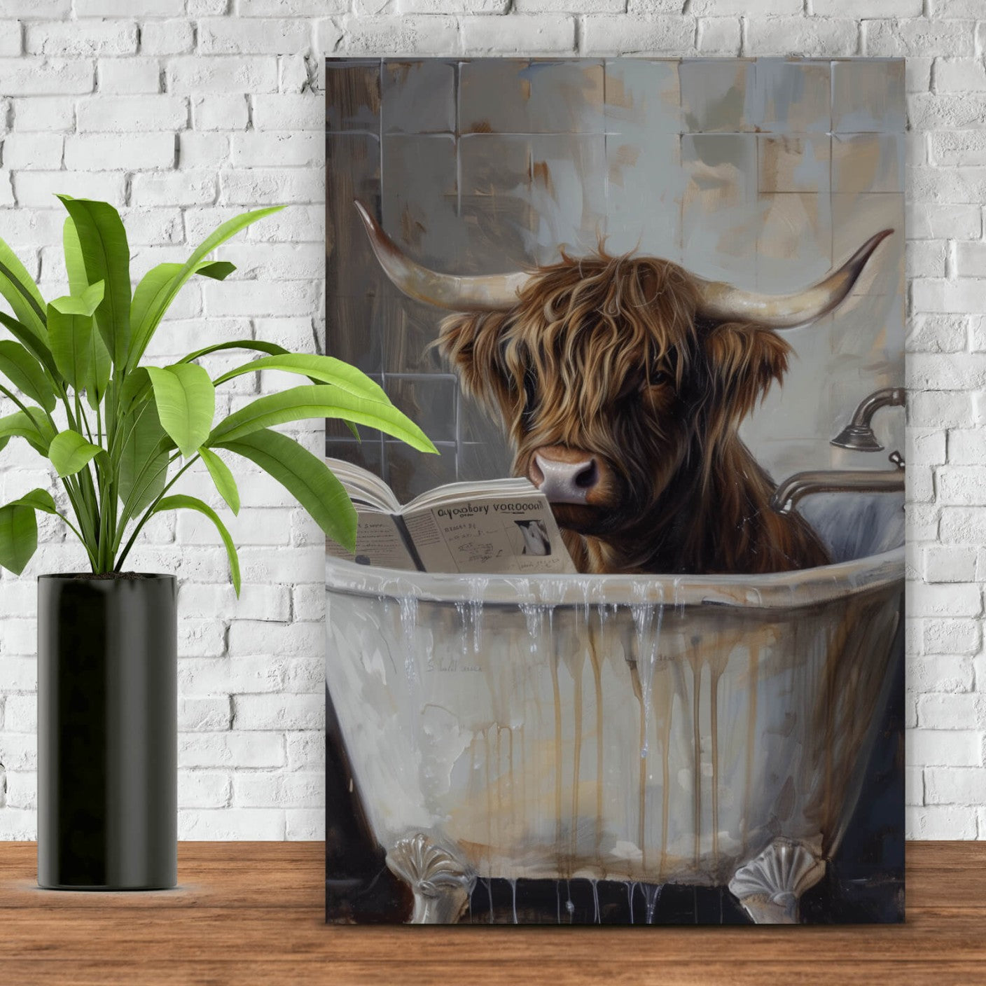 Leinwandbild Abstraktes Hochlandrind in der Wanne Hochformat