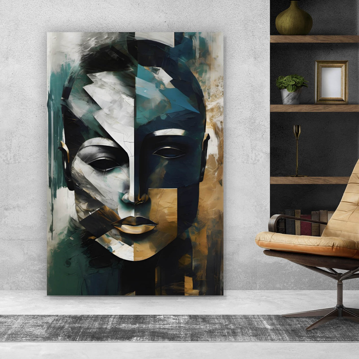 Leinwandbild Abstraktes maskenhaftes Portrait Hochformat