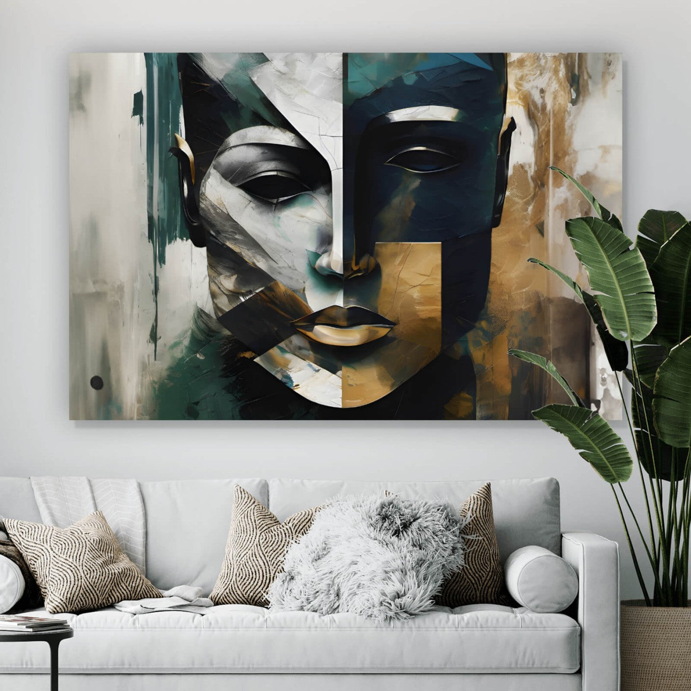 Leinwandbild Abstraktes maskenhaftes Portrait Querformat