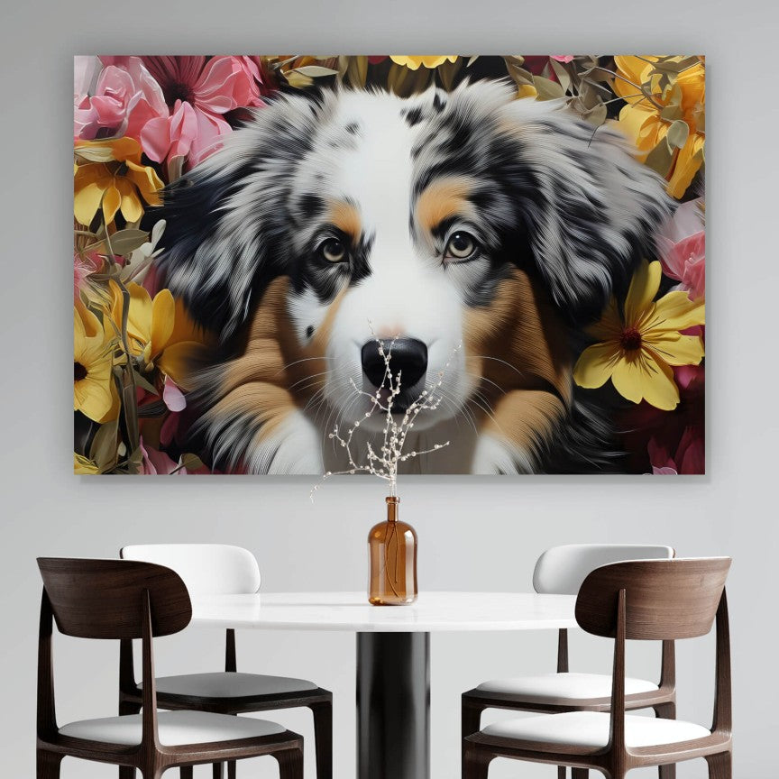 Leinwandbild Australian Shepherd Welpe Querformat