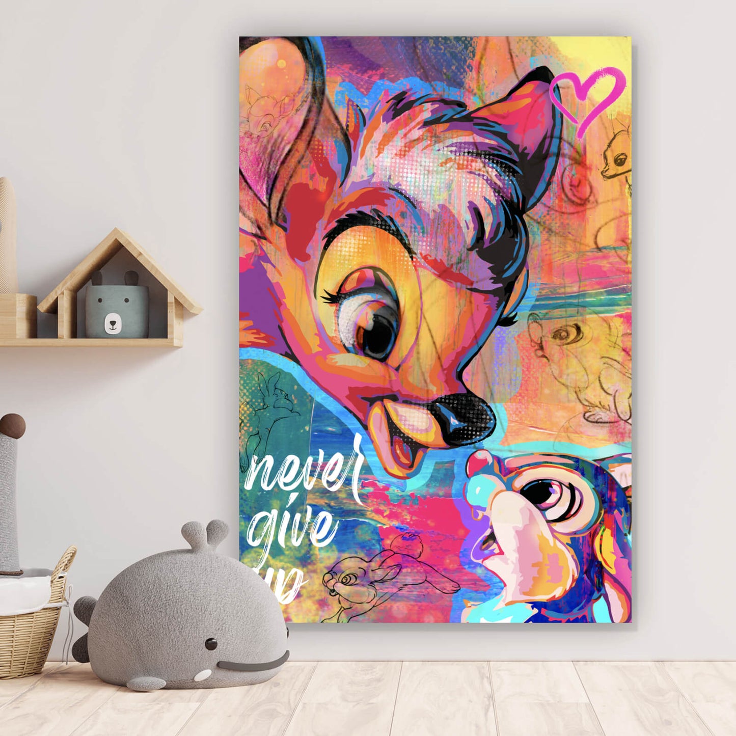 Leinwandbild Reh never give up Hochformat