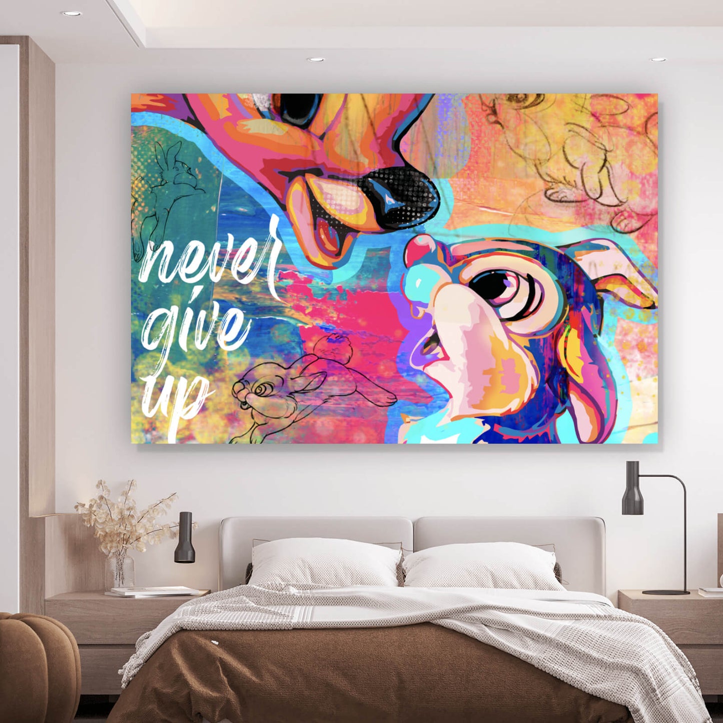 Leinwandbild Reh never give up Querformat