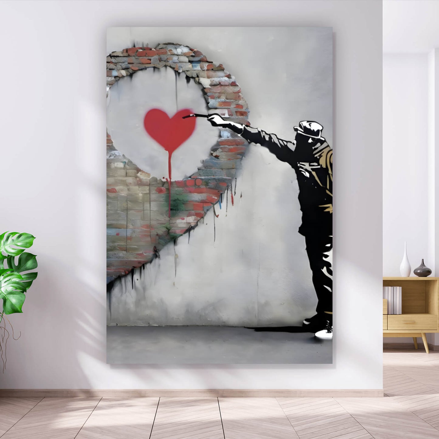 Leinwandbild Banksy großes Herz abstrakt Hochformat