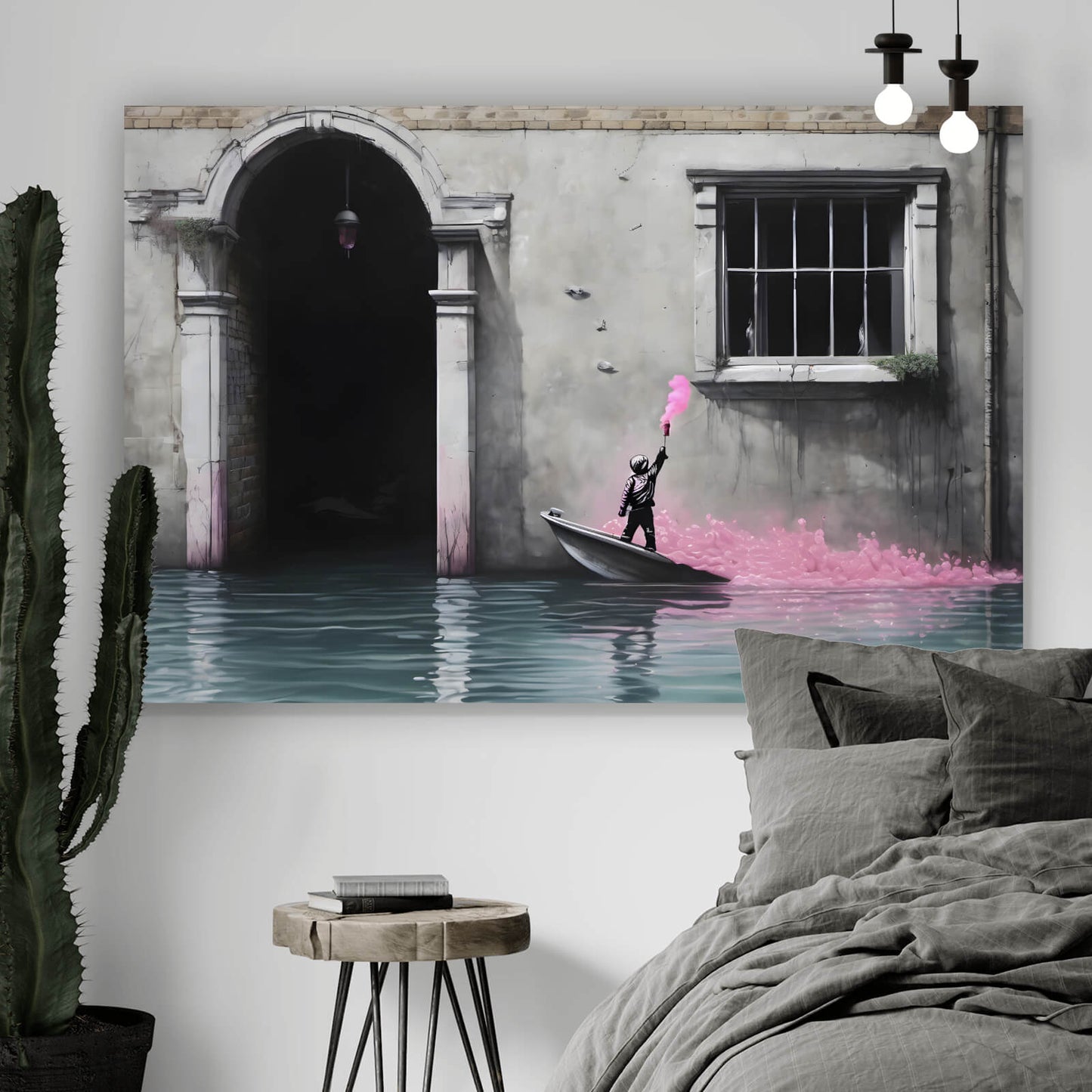 Leinwandbild Banksy Junge auf dem Boot Querformat