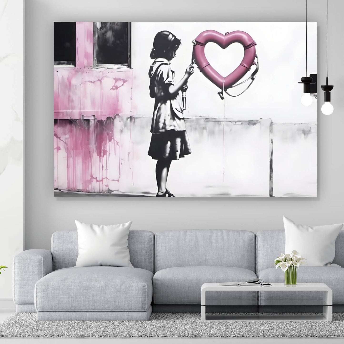 Leinwandbild Banksy Mädchen mit Herz Querformat