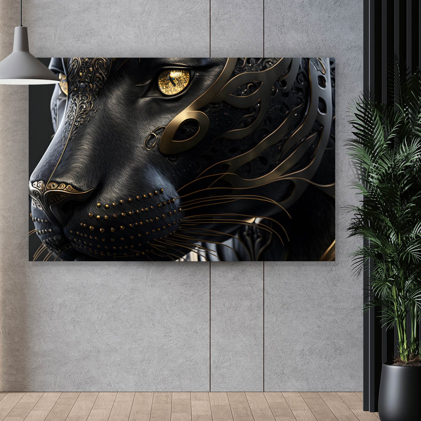 Leinwandbild Black Panther mit Gold Hochformat