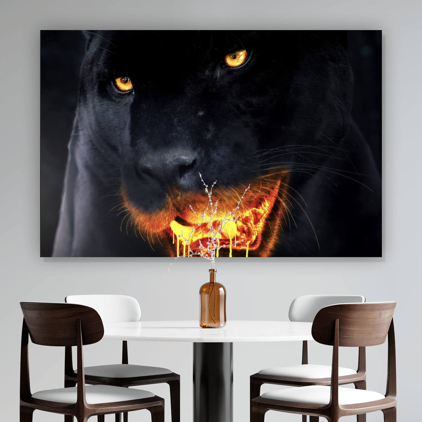 Leinwandbild Black Panther mit leutendem Maul Querformat