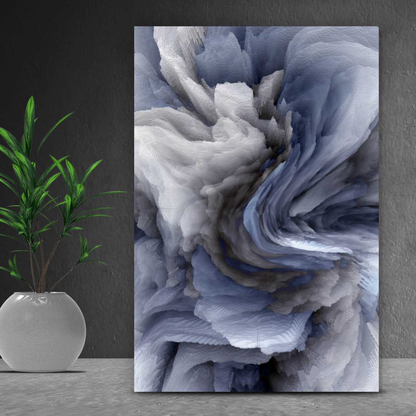 Leinwandbild Blaugraue Struktur Optik Hochformat