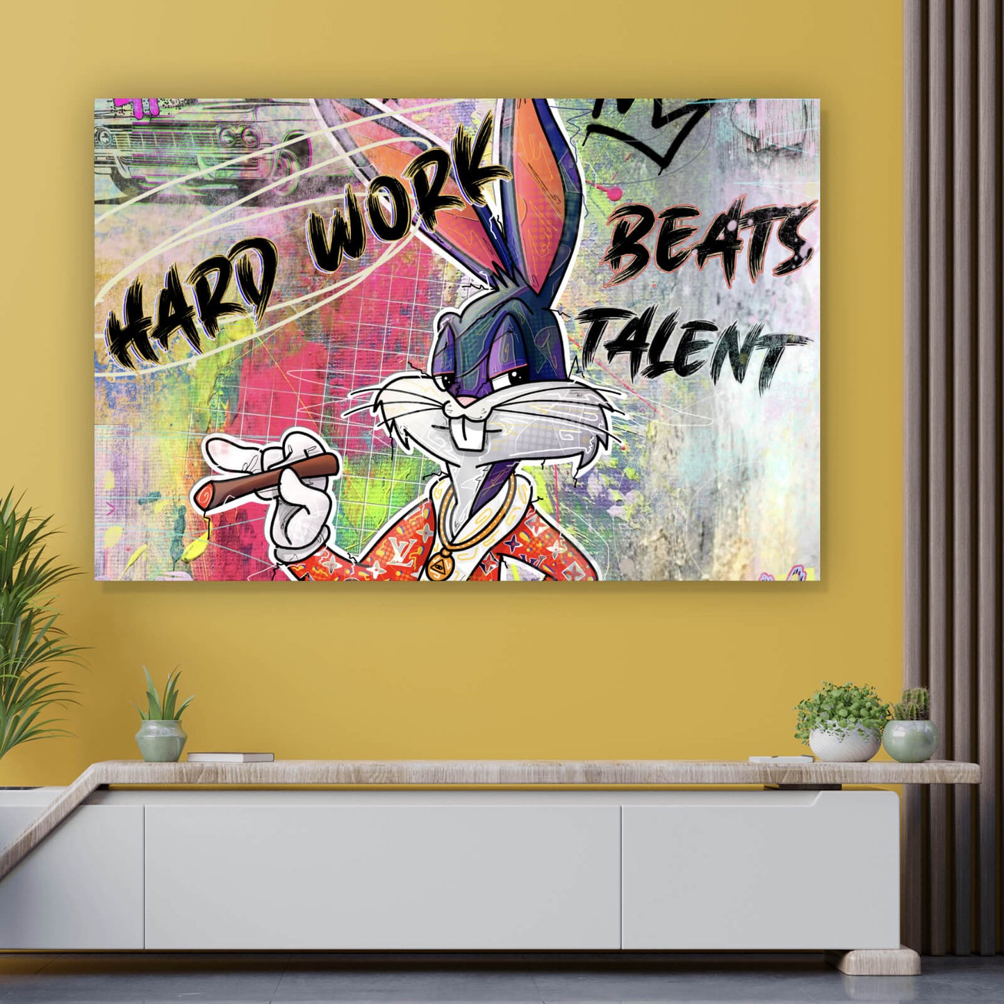 Leinwandbild Bunny Hard Work Comic Querformat