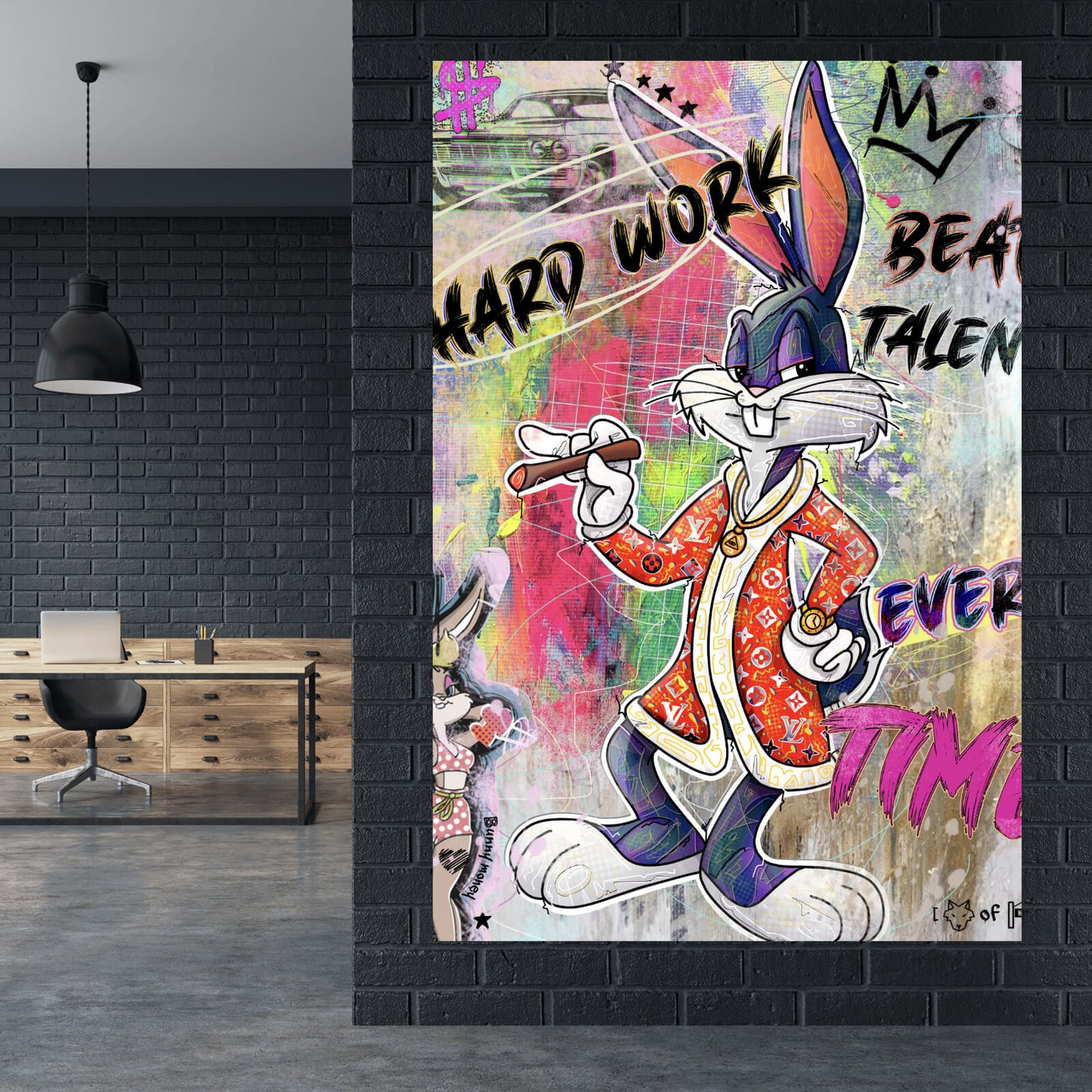 Leinwandbild Bunny Hard Work Comic Hochformat
