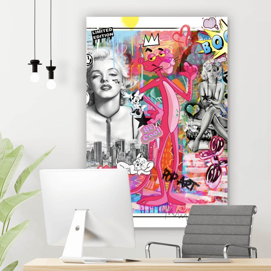 Leinwandbild Bunte Collage mit Comicfiguren Hochformat